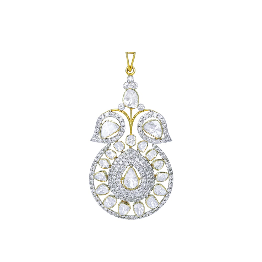 Symmetrical Polki Pendant with Pear-Shaped Diamonds